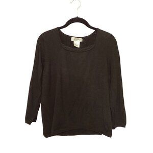 Erik Stewart‎ Black Pull Over Sweater Braided Square Neckline Women’s Medium NWT